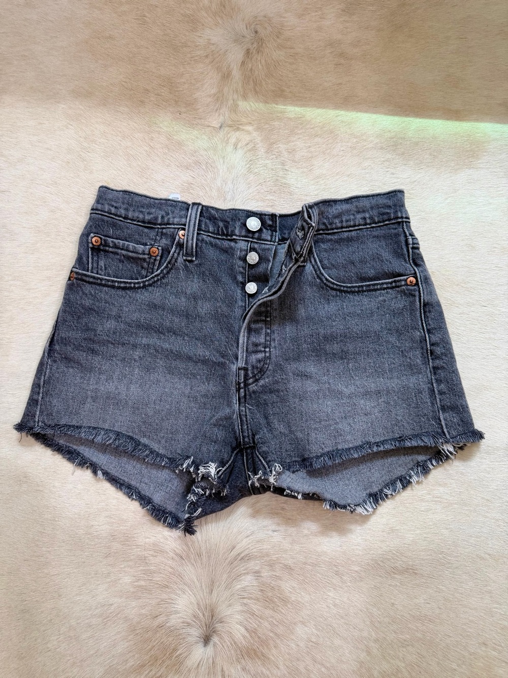 🩶Levi's 🖤Great Day shorts🖤🩶Black/Charcoal Button-Fly Cutoff Jean Shorts